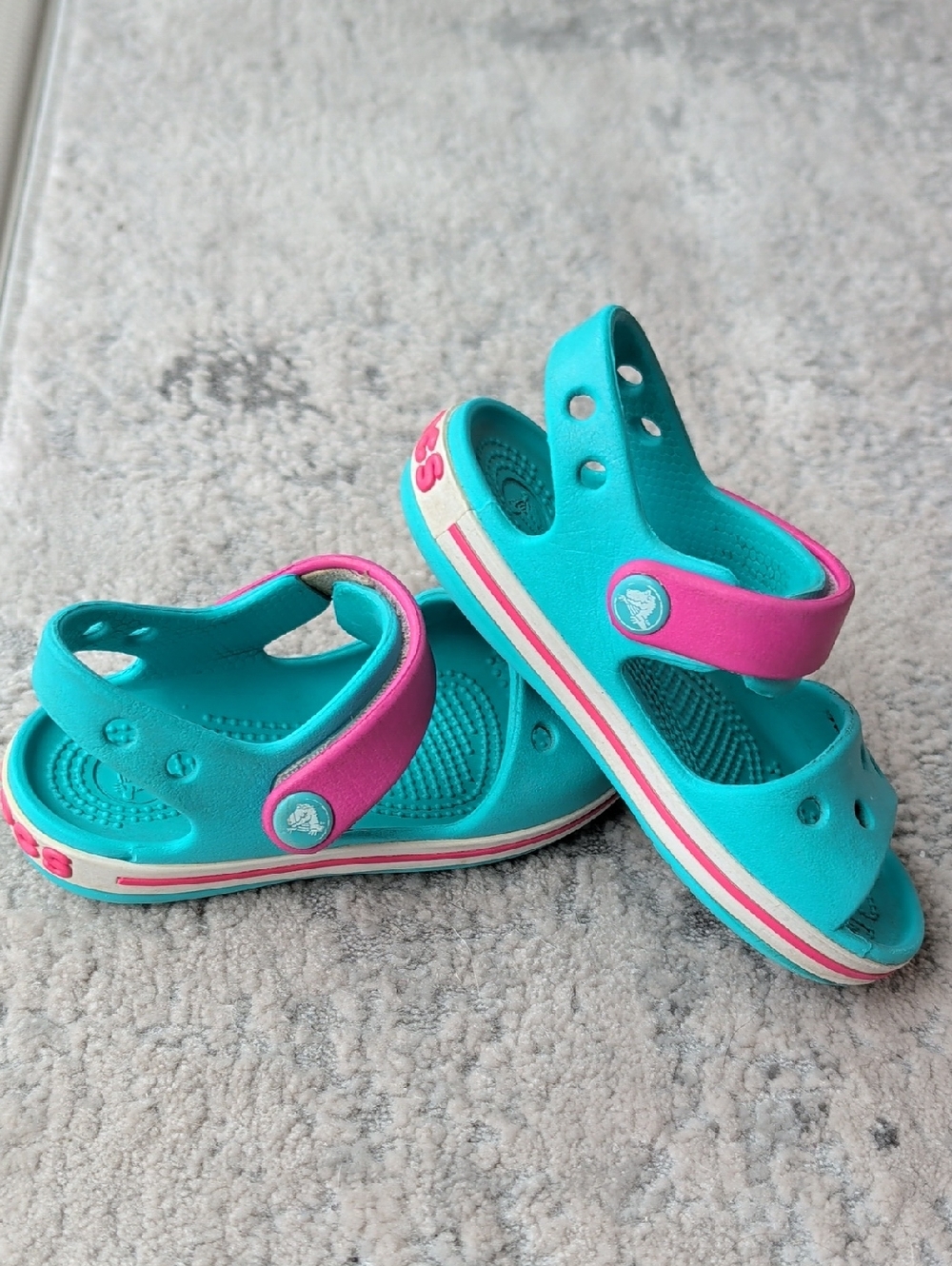 CROCS Kids Teal and Pink Sandal Clogs